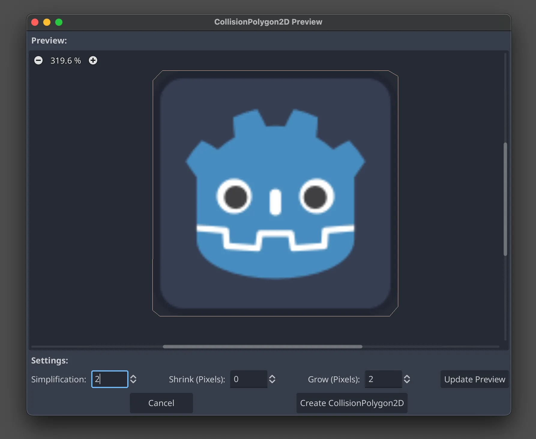 Godot editor CollisionPolygon2D modal