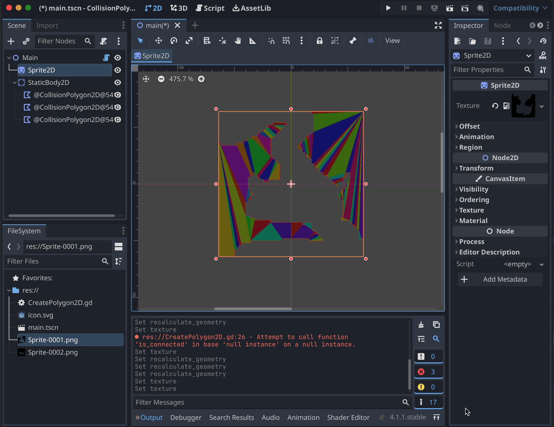 Animated gif showing collisions changing when texture changes in Godot