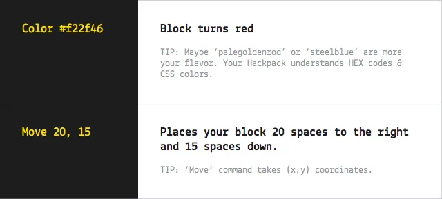 A table showing valid SMS messages for the Twilio hackpack