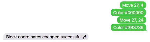 A text message exchange with multiple commands between a person and the twilio video wall server